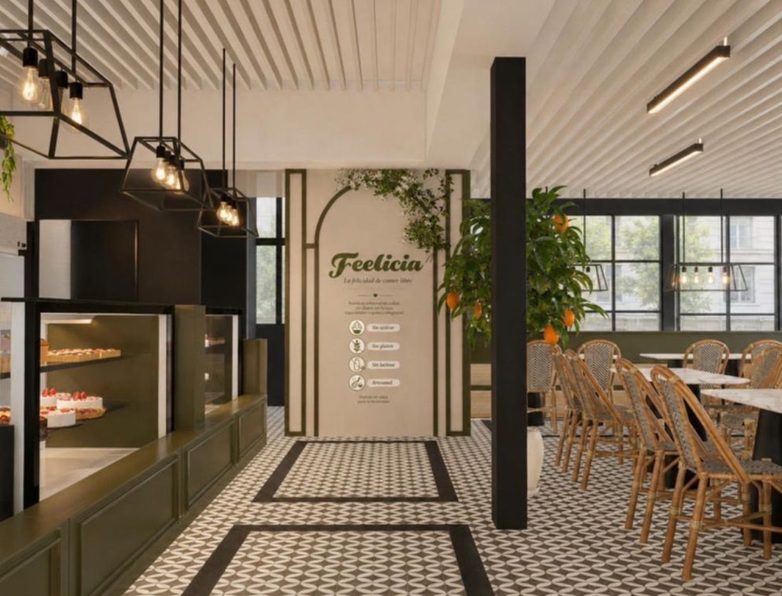 Salón Feelicia con mural La felicidad de comer libre